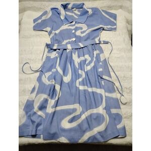 Vintage 70s 'Miss Oops California' Blue Midi Dress Women's Sz 12 Padded Shoulder